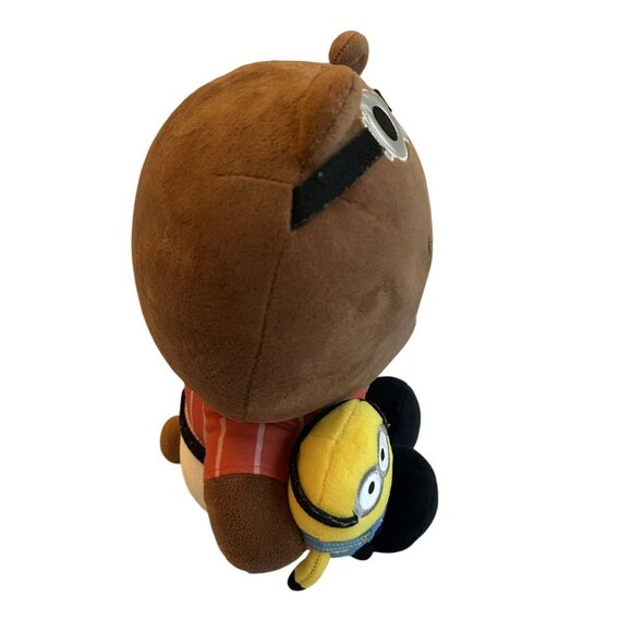 Line Friends Minions Collaboration Plush 10.5" Sitting Brown Bear With Minion Do - Picture 2 of 4